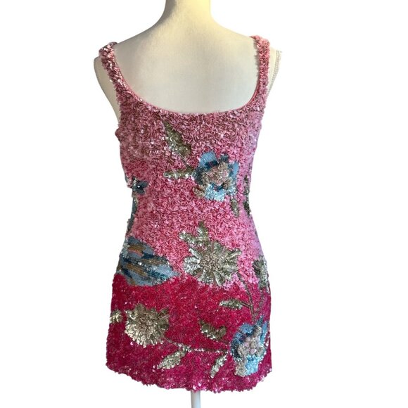 LA FUORI Fleur Oasis Mini Dress in Pink Ombre Small New Womens Sequin - Picture 7 of 16